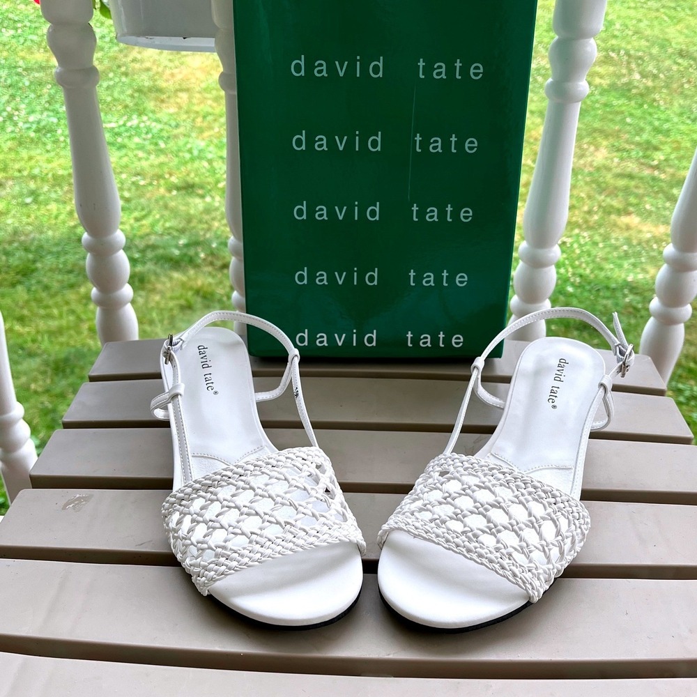 David Tate White Braided Slingback Sandals